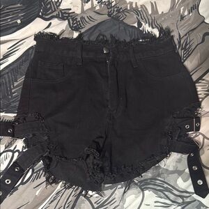 Edgy Black Frayed Women's Shorts